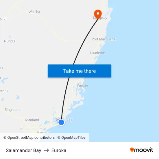 Salamander Bay to Euroka map