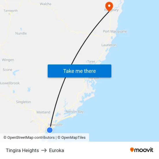 Tingira Heights to Euroka map