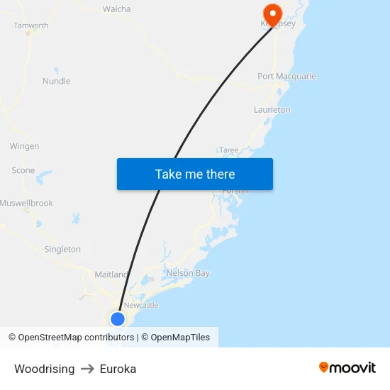 Woodrising to Euroka map