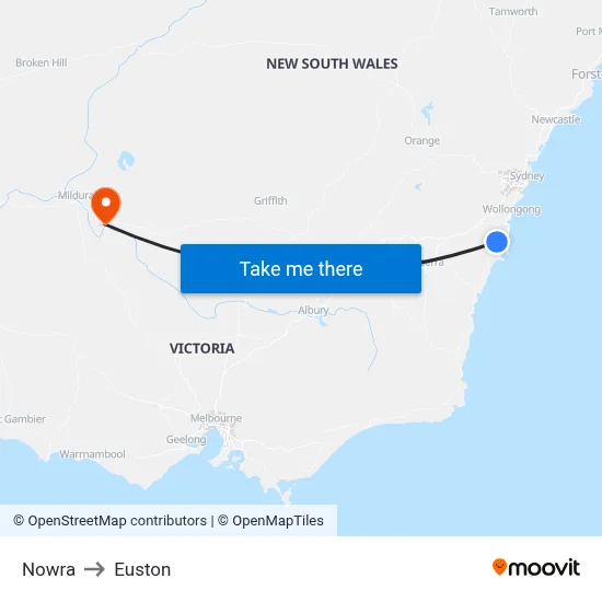 Nowra to Euston map