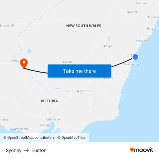 Sydney to Euston map