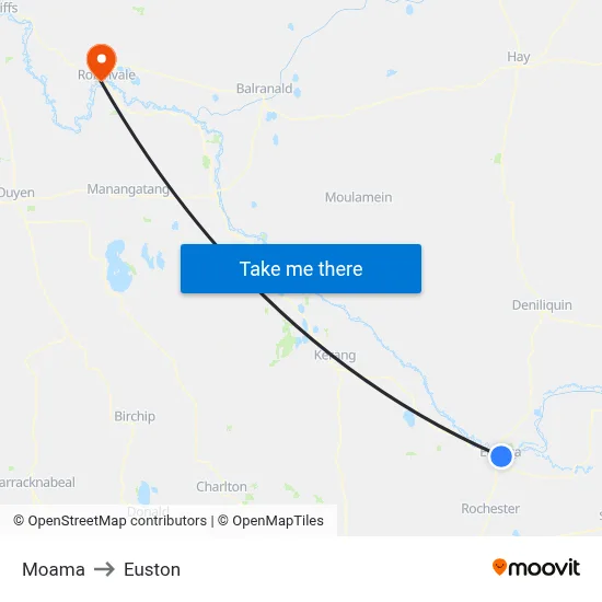 Moama to Euston map
