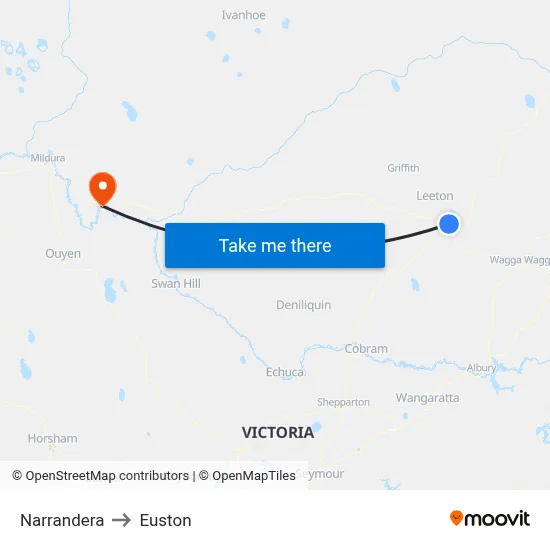 Narrandera to Euston map