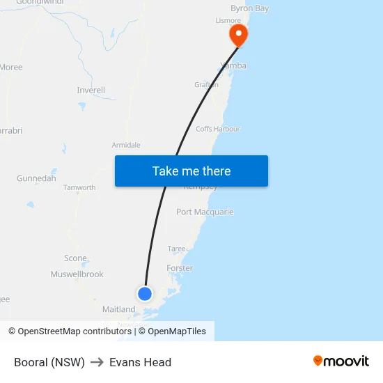Booral (NSW) to Evans Head map