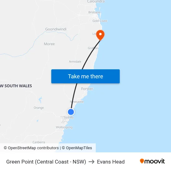 Green Point (Central Coast - NSW) to Evans Head map
