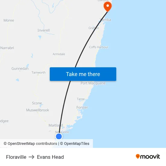 Floraville to Evans Head map