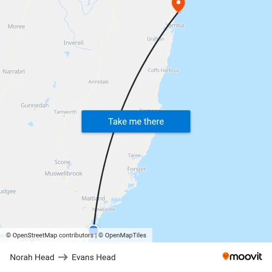 Norah Head to Evans Head map