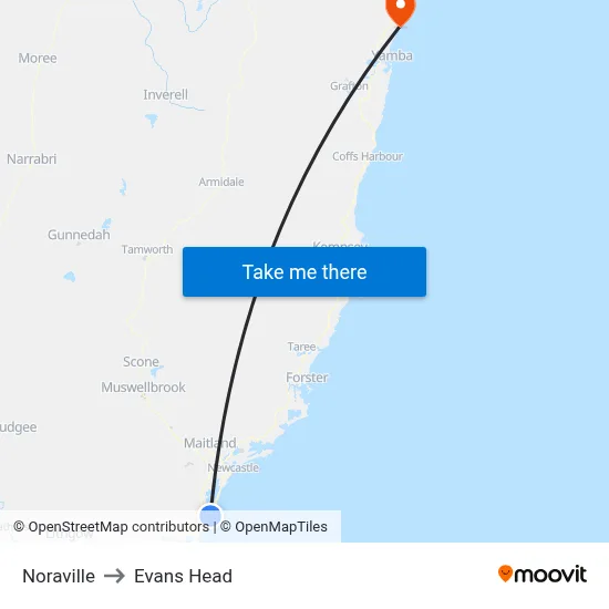 Noraville to Evans Head map