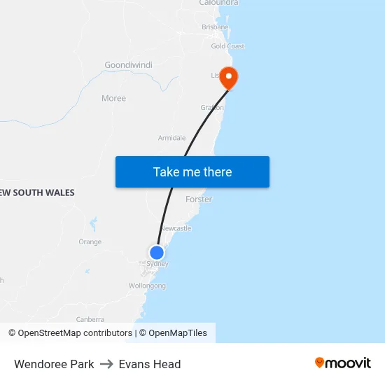 Wendoree Park to Evans Head map