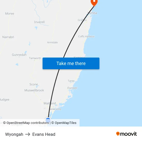 Wyongah to Evans Head map
