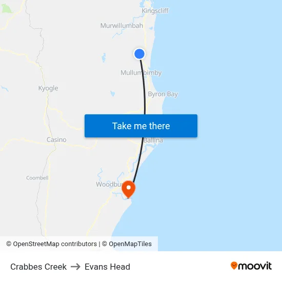 Crabbes Creek to Evans Head map