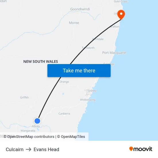 Culcairn to Evans Head map