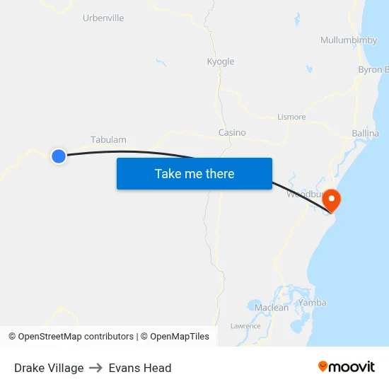 Drake Village to Evans Head map