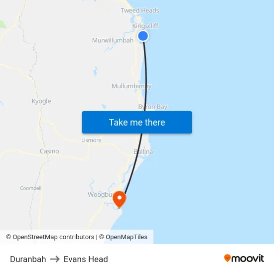 Duranbah to Evans Head map