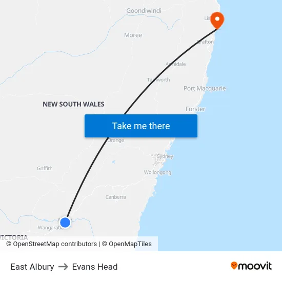East Albury to Evans Head map