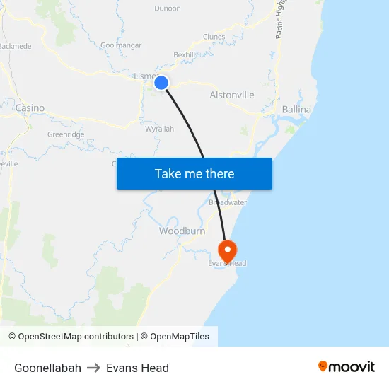 Goonellabah to Evans Head map