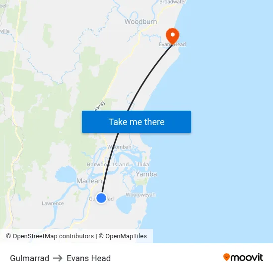 Gulmarrad to Evans Head map