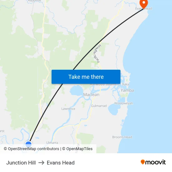Junction Hill to Evans Head map