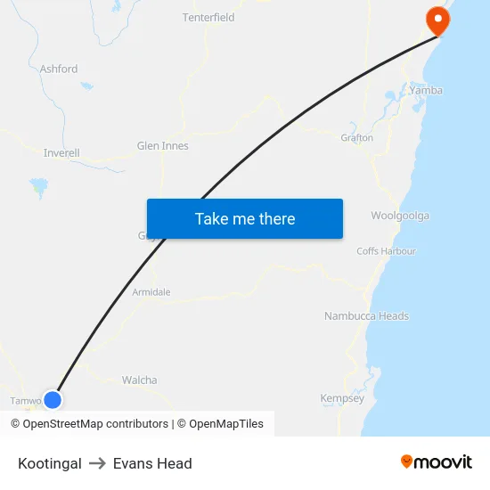 Kootingal to Evans Head map