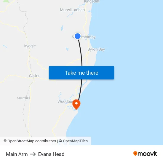 Main Arm to Evans Head map