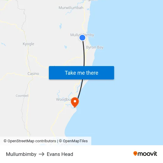 Mullumbimby to Evans Head map