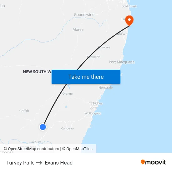 Turvey Park to Evans Head map