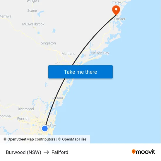 Burwood (NSW) to Failford map