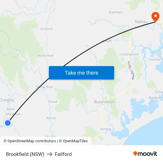 Brookfield (NSW) to Failford map