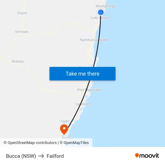 Bucca (NSW) to Failford map