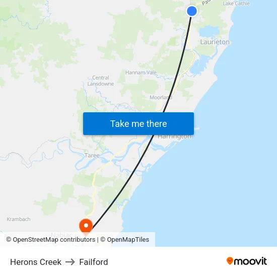 Herons Creek to Failford map