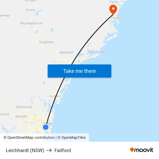 Leichhardt (NSW) to Failford map