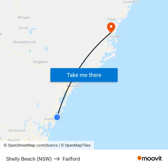 Shelly Beach (NSW) to Failford map