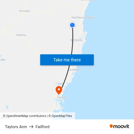 Taylors Arm to Failford map