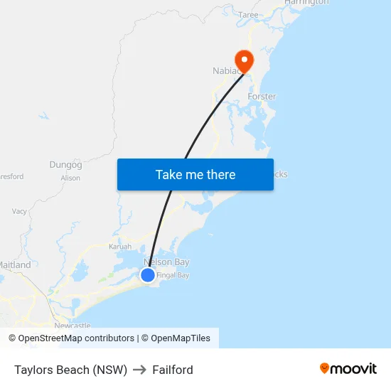 Taylors Beach (NSW) to Failford map