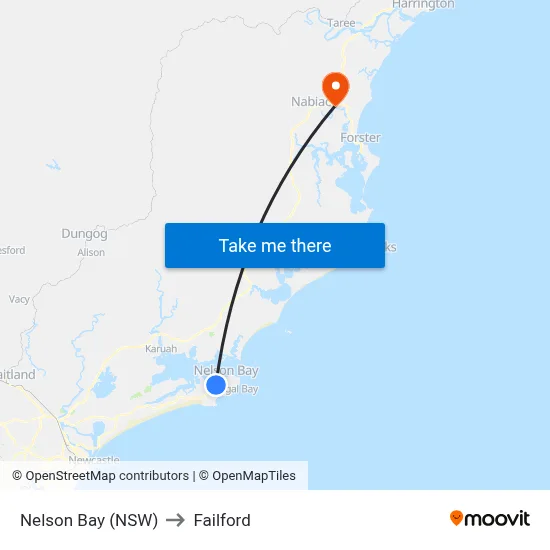 Nelson Bay (NSW) to Failford map