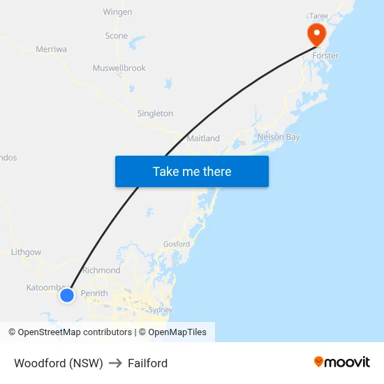 Woodford (NSW) to Failford map