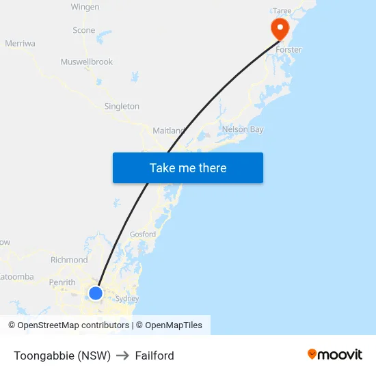 Toongabbie (NSW) to Failford map