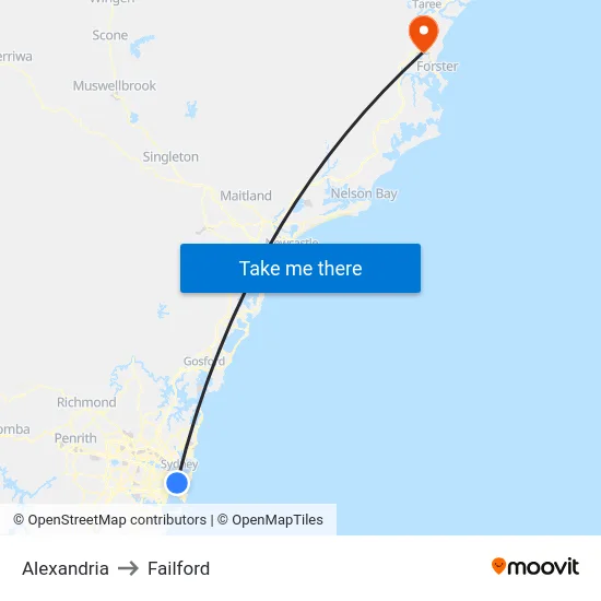 Alexandria to Failford map