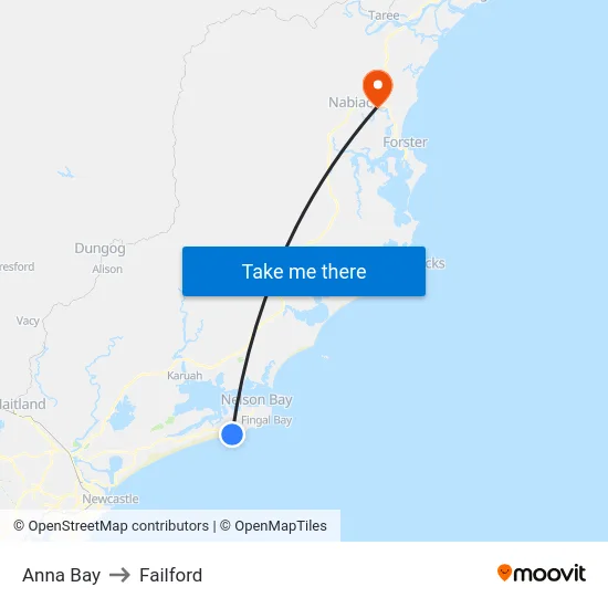 Anna Bay to Failford map