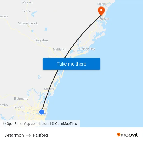Artarmon to Failford map