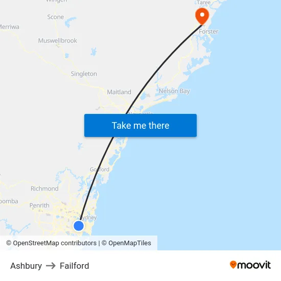 Ashbury to Failford map