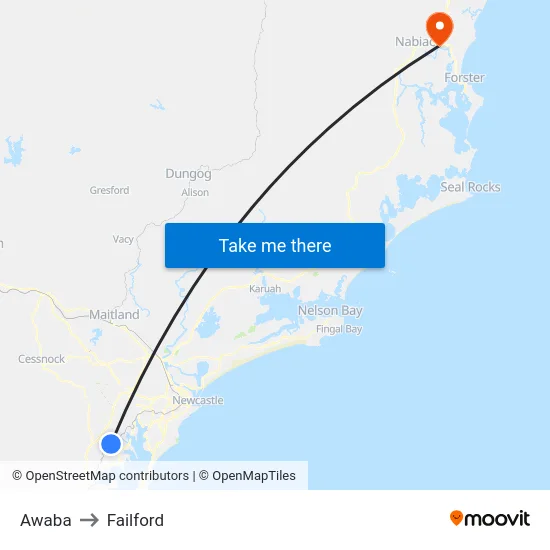 Awaba to Failford map
