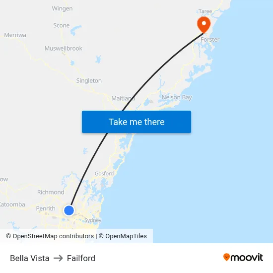 Bella Vista to Failford map