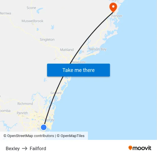 Bexley to Failford map