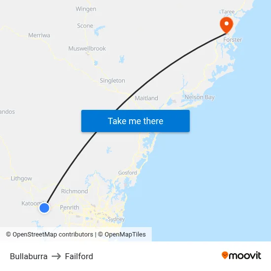 Bullaburra to Failford map