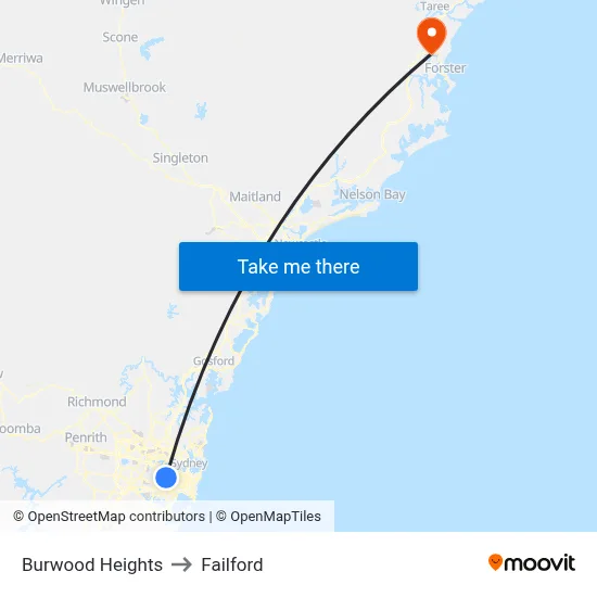 Burwood Heights to Failford map