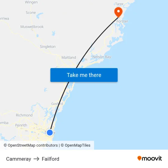 Cammeray to Failford map