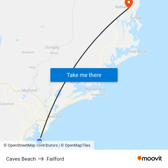 Caves Beach to Failford map