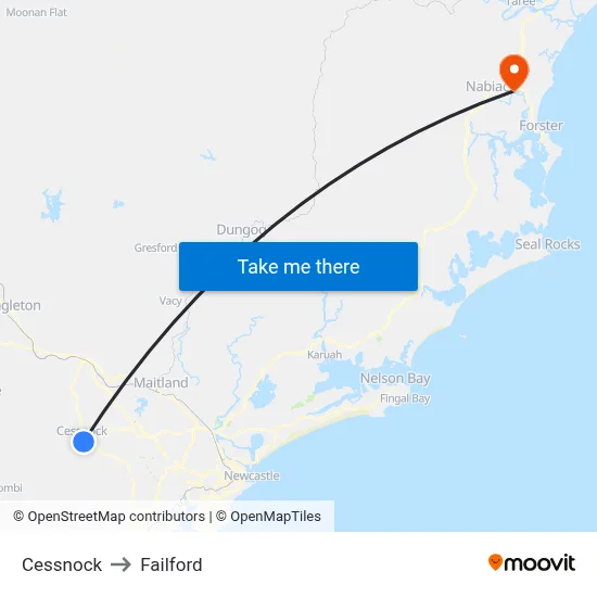 Cessnock to Failford map