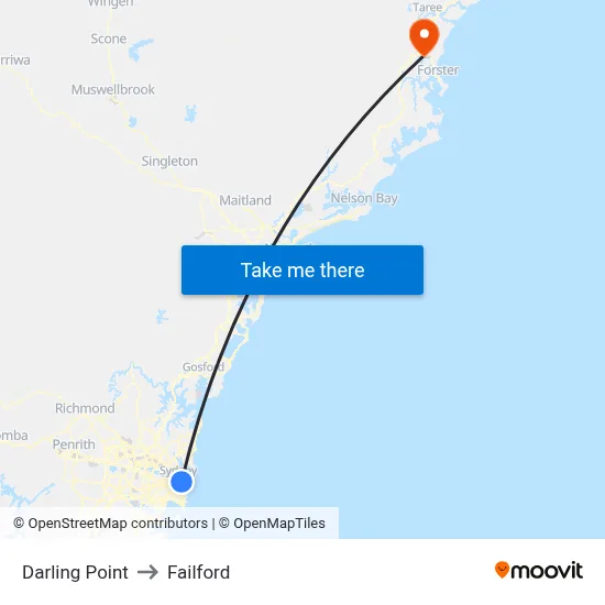 Darling Point to Failford map